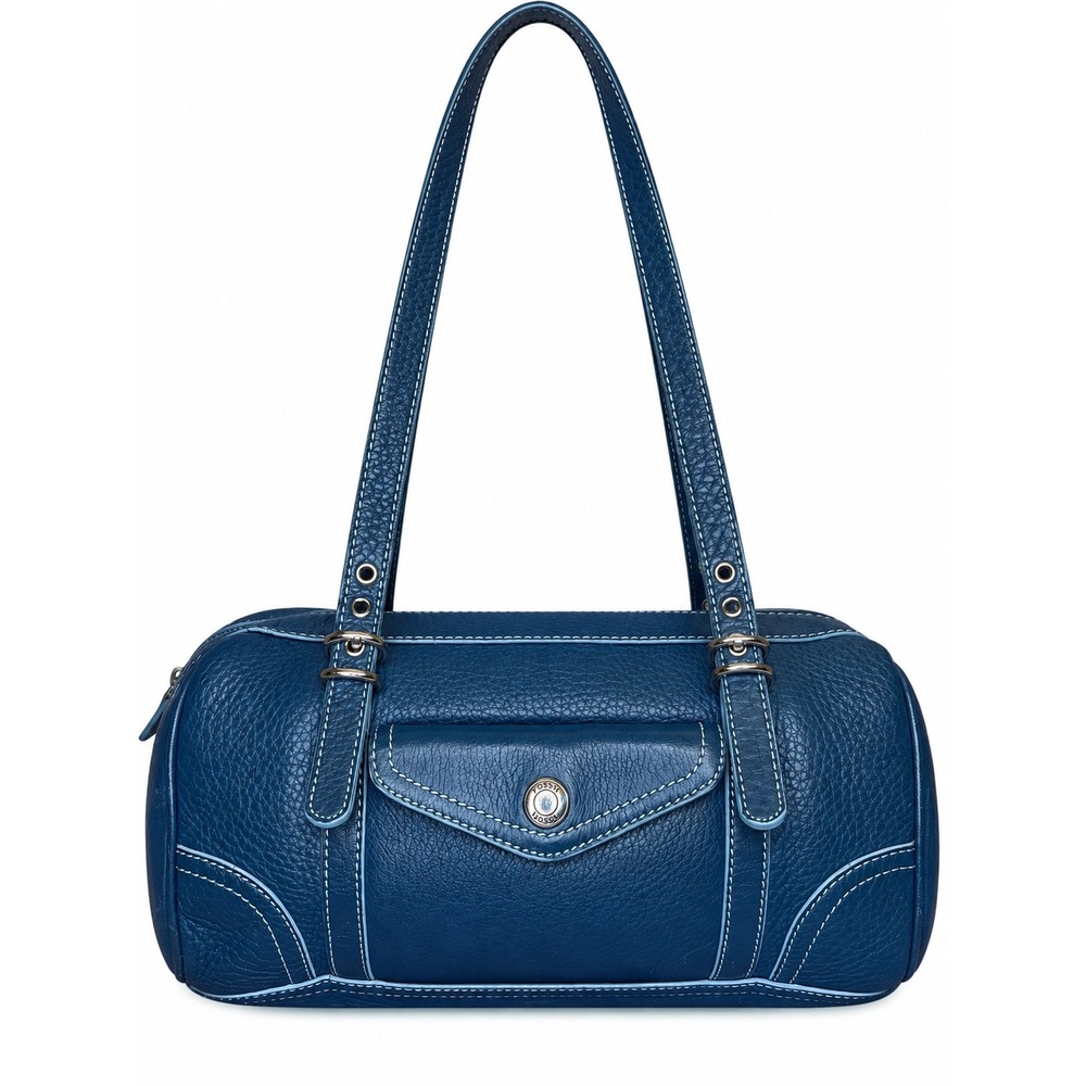Fossil Blue Pebbled Leather Barrel Shoulder Bag